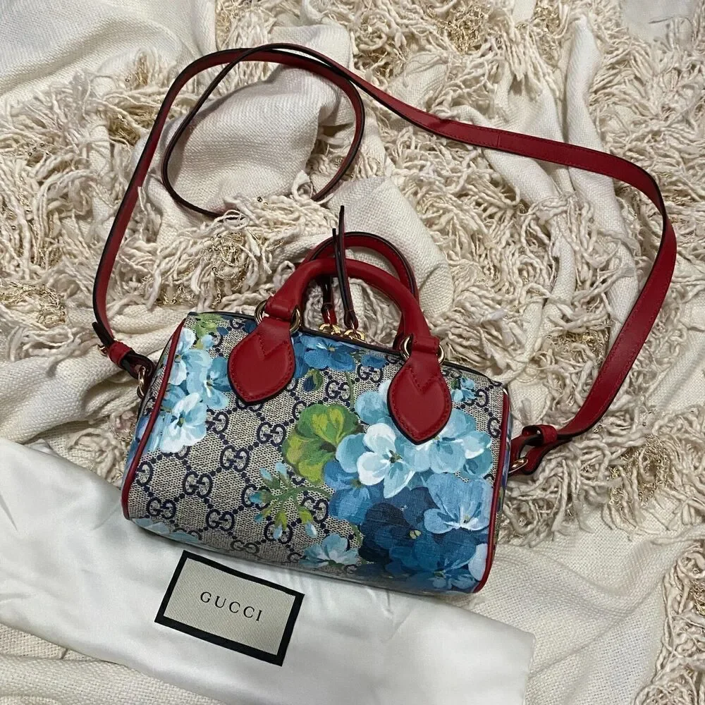 GUCCI GG Mini Blooms 2 Way Bag 546312 GG Supreme Brown/Red/Blue NEW